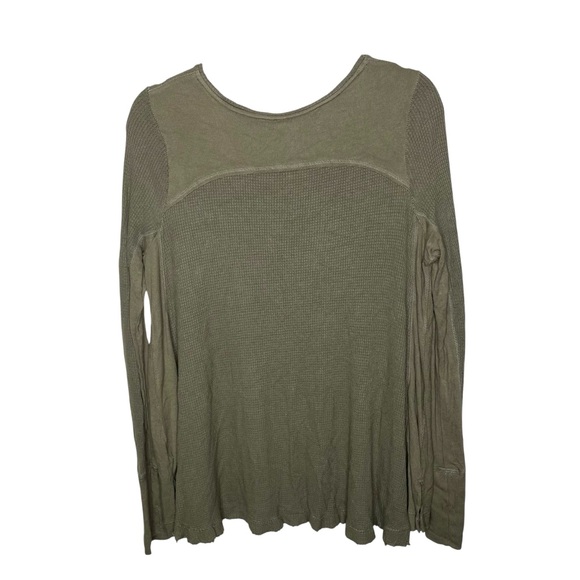 Free People Malibu Thermal Waffle Knit Long Sleeve Olive Thumbholes Medium - Picture 7 of 13